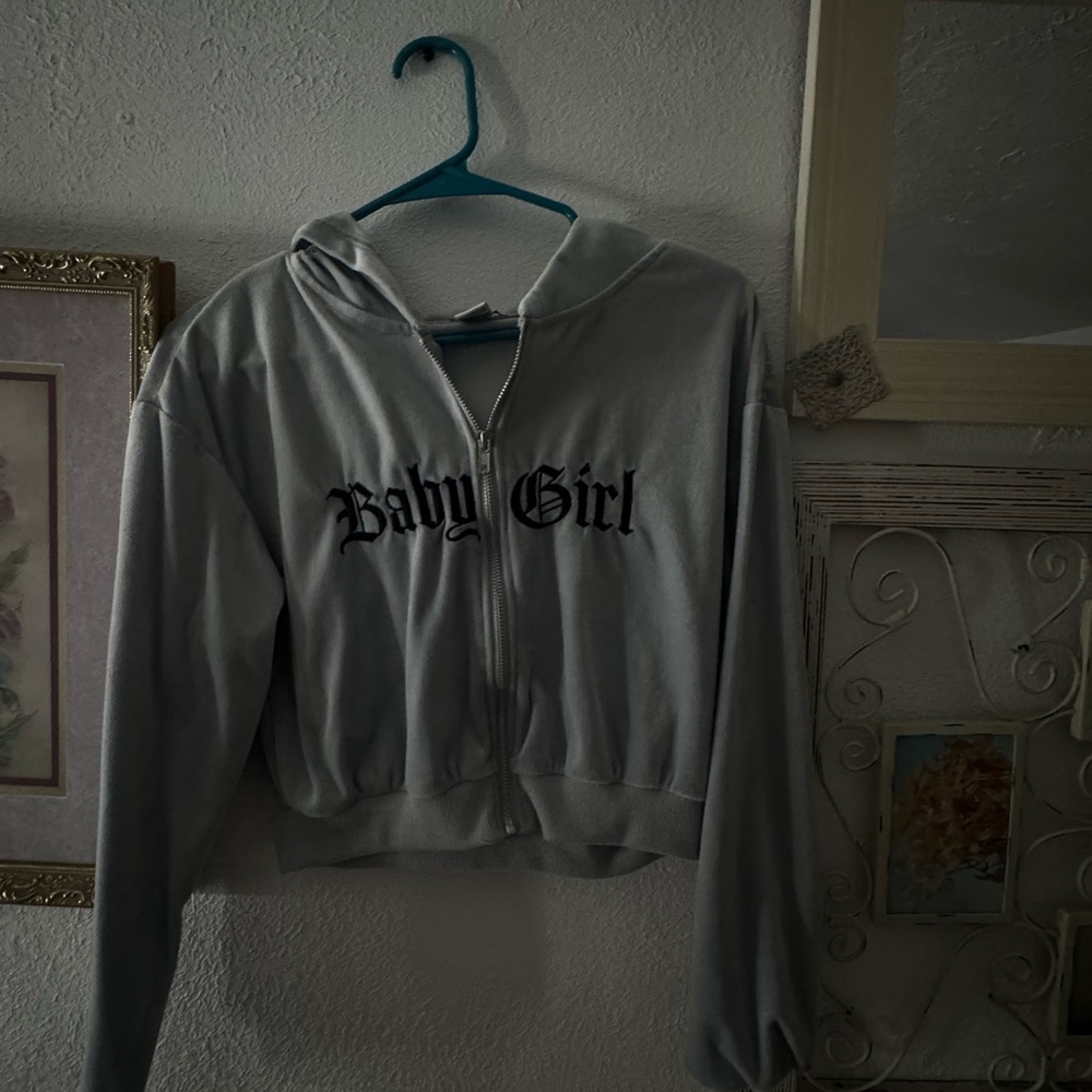 Gray 'Baby Girl' Zip-Up Hoodie